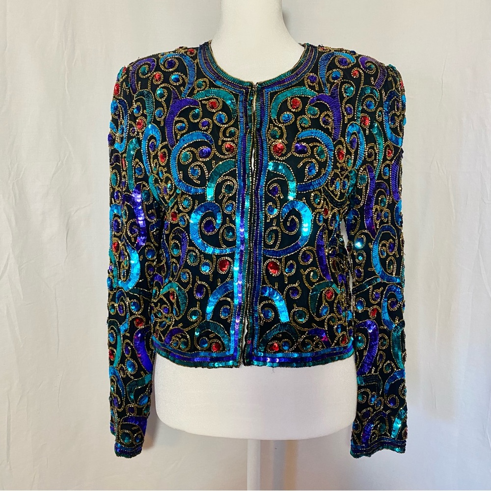 Vintage SCALA jacket. Pure silk with beading and sequin detail. Petite Medium.